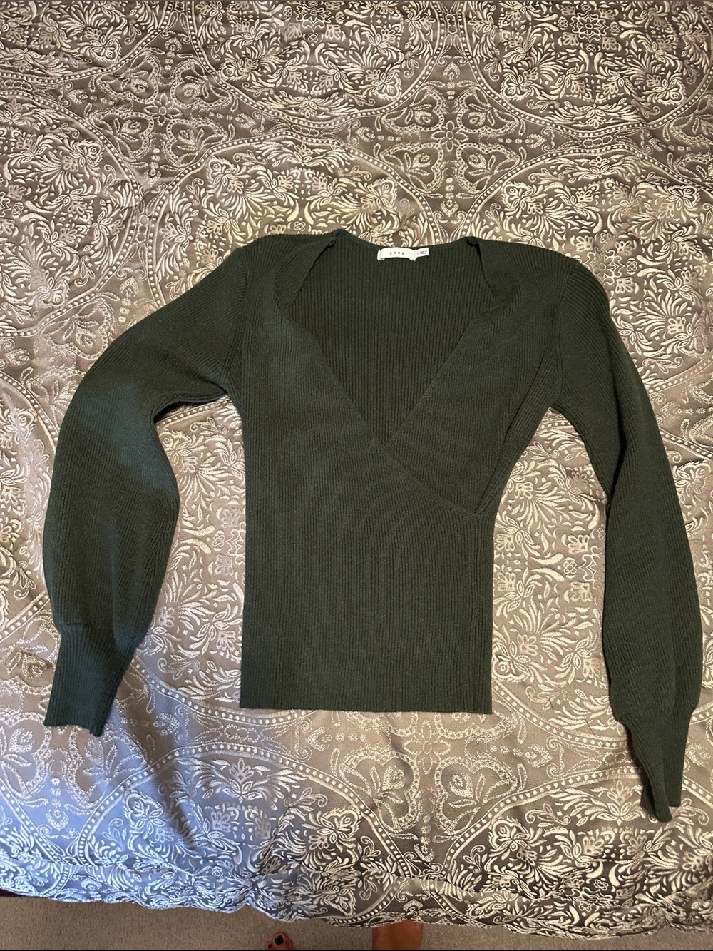 Lush faux wrap V-Neck Ribbed Sweater